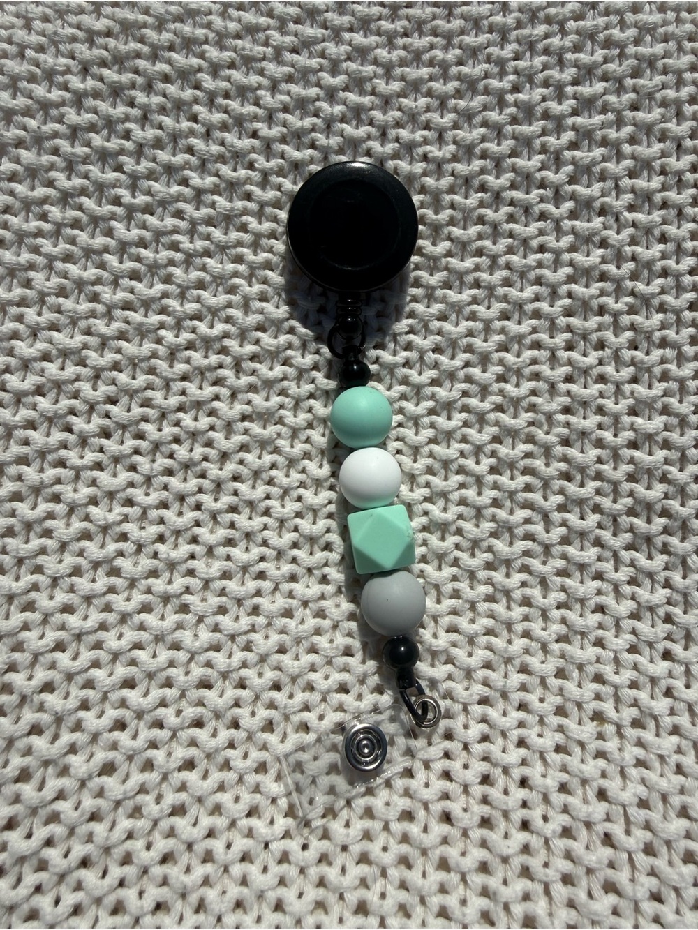 Mint & Gray Beaded Badge Reel -